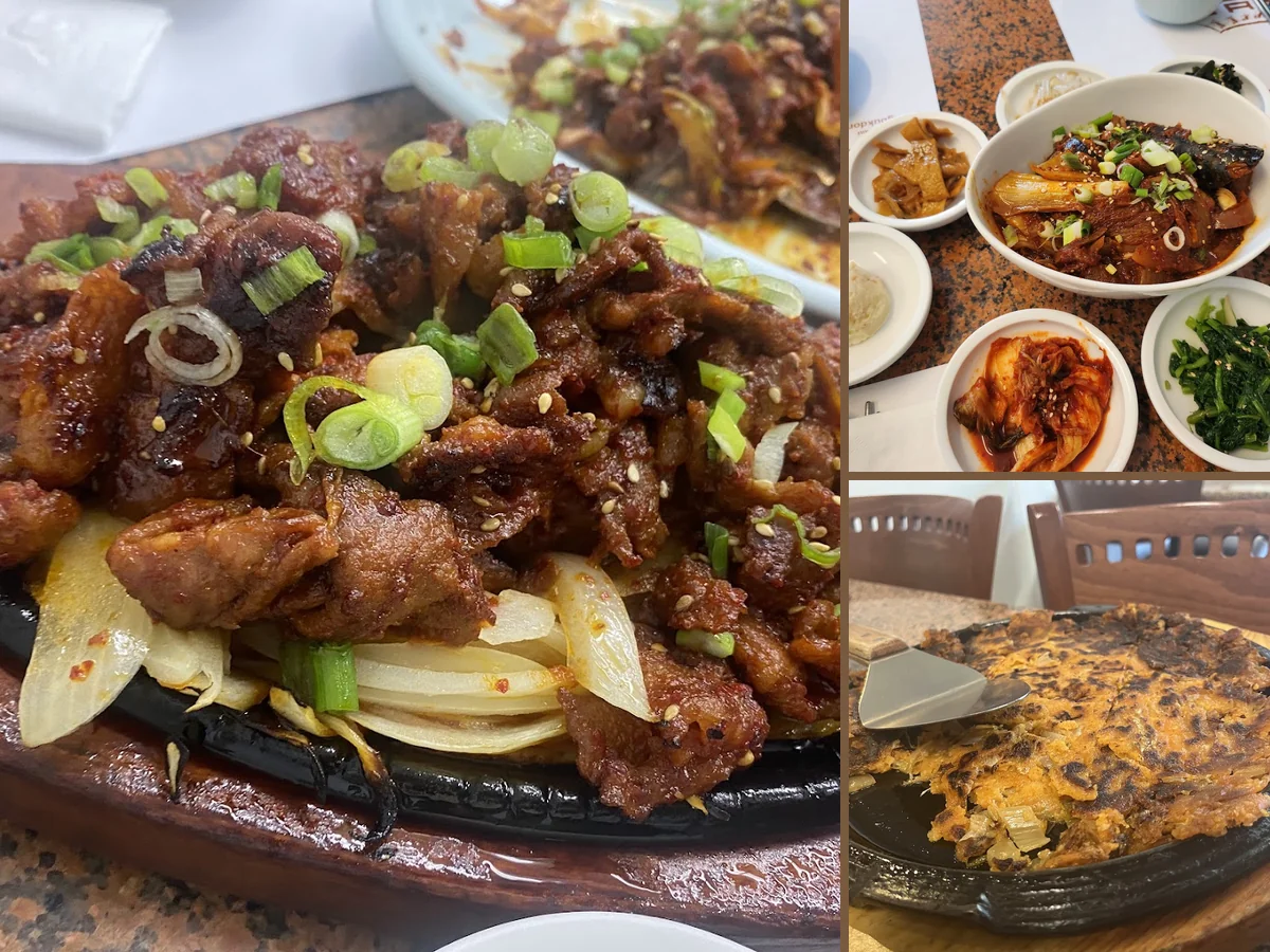 Traditional Korean dishes on a table.