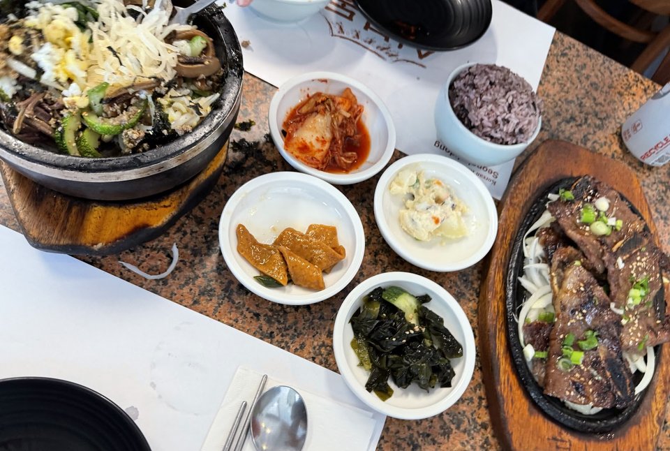 Traditional Korean dishes on a table.